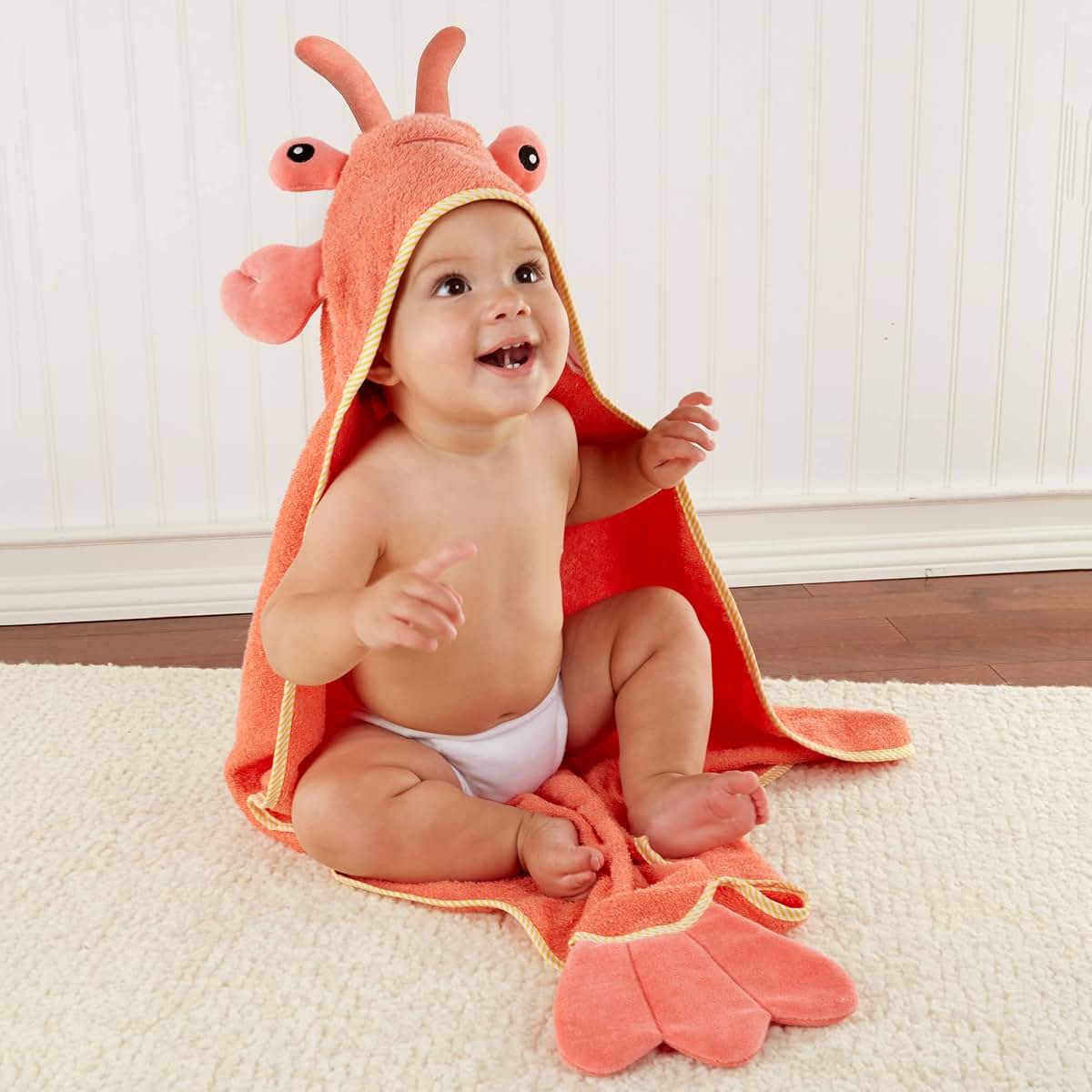 Baby Aspen Baby Boys Lobster Laughs Hooded Towel, Orange