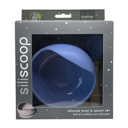 Kushies SiliScoop Silicone Raised Edge Bowl With Spoon Blue