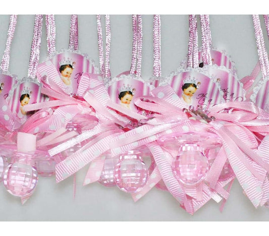 RBN 12 PCS Pacifier Crown Necklace Baby Shower Favor Prize Game Boy/Girl Decoration Recuerdos de Baby Shower (Pink)