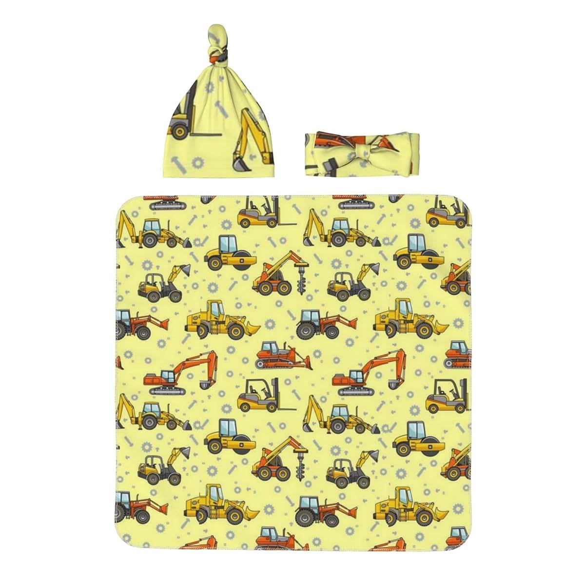 Lbdrdy Funny Caterpillar Truck Tractor Newborn Swaddle Blanket Set With Headband And Beanie Hat