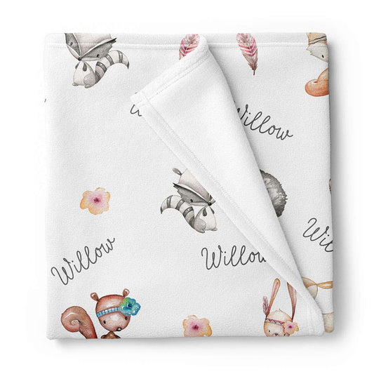 Lovable Gift Co Woodland Animals Personalized Fleece Baby Receiving Blanket
