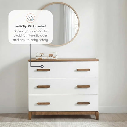 dadada LaLa 3-Drawer Compact Nursery Dresser, Deep Drawers, White/Walnut (photo 4)