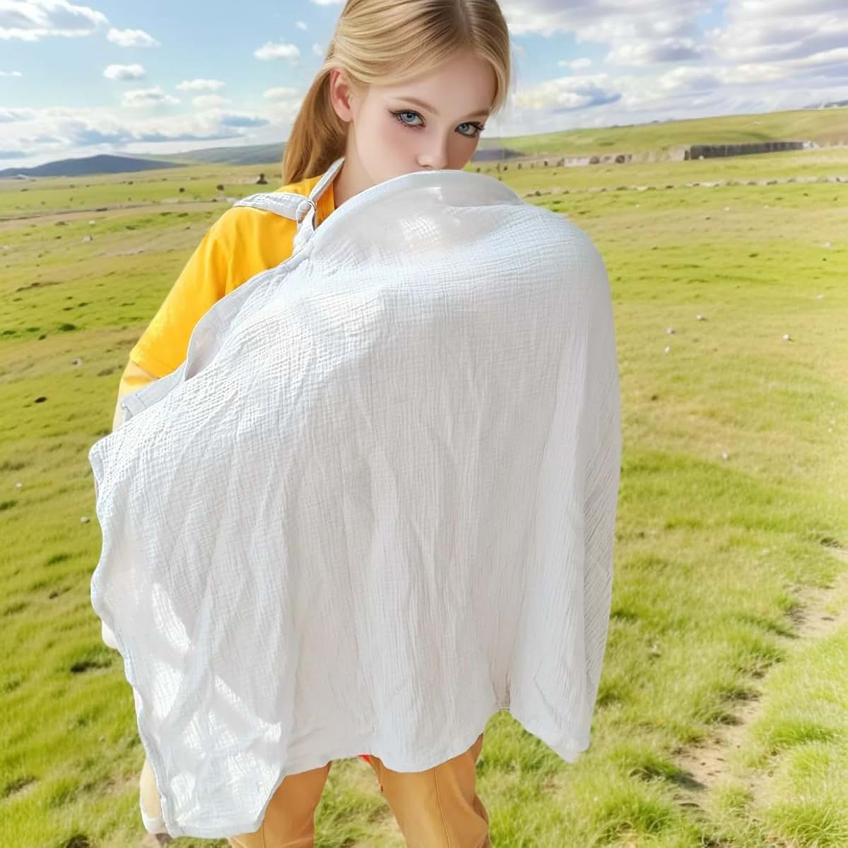 FYCHLAXDP Muslin Nursing Cover for Breastfeeding, Breathable Privacy Nursing Covers with Arch Neckline for Hands-Free (photo 2)
