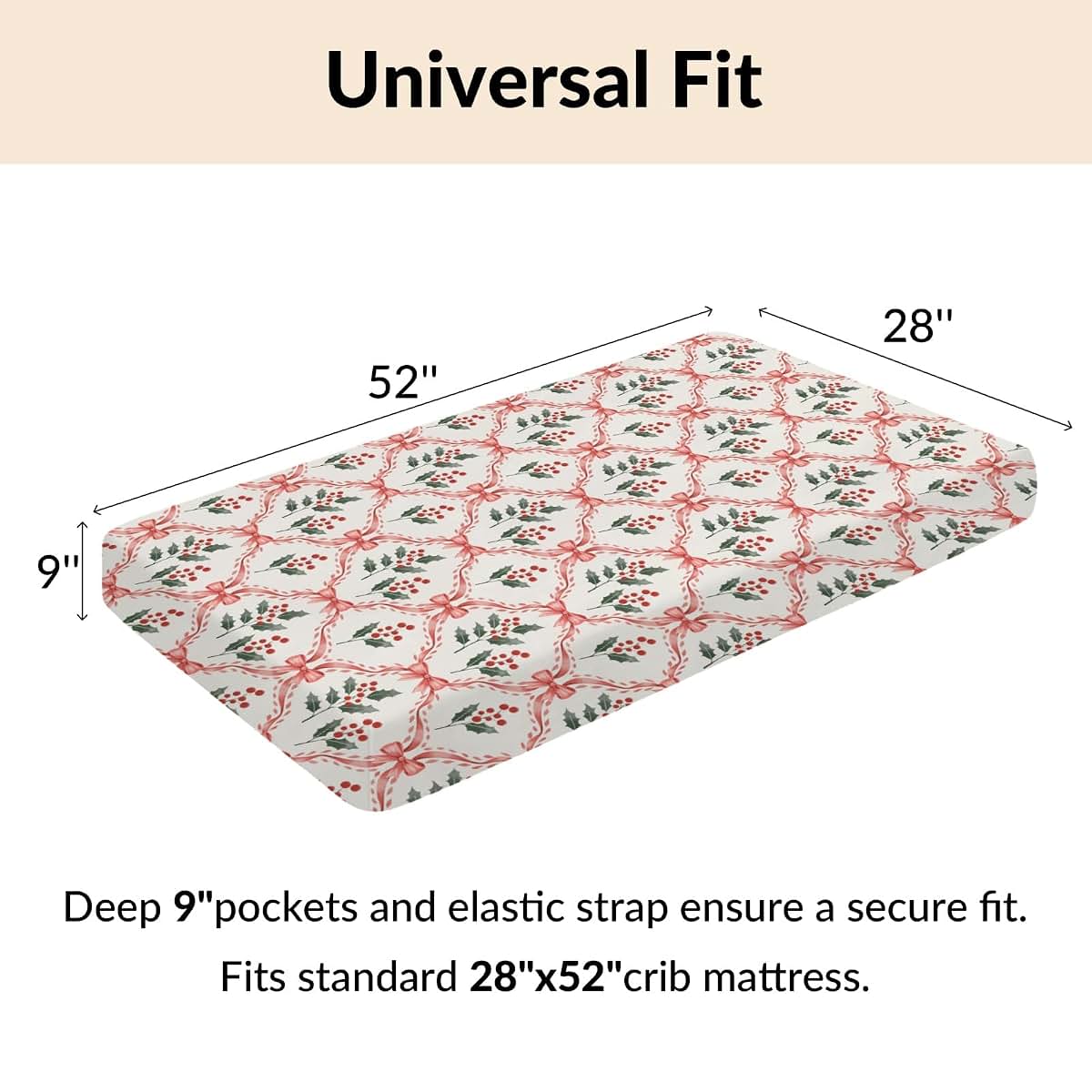 Cstdyfrv Red Christmas Holly Bows Checkered Baby Boys Girls Crib Sheets Christmas Cherry Fir Leaves Plaid Baby Sheets (photo 4)