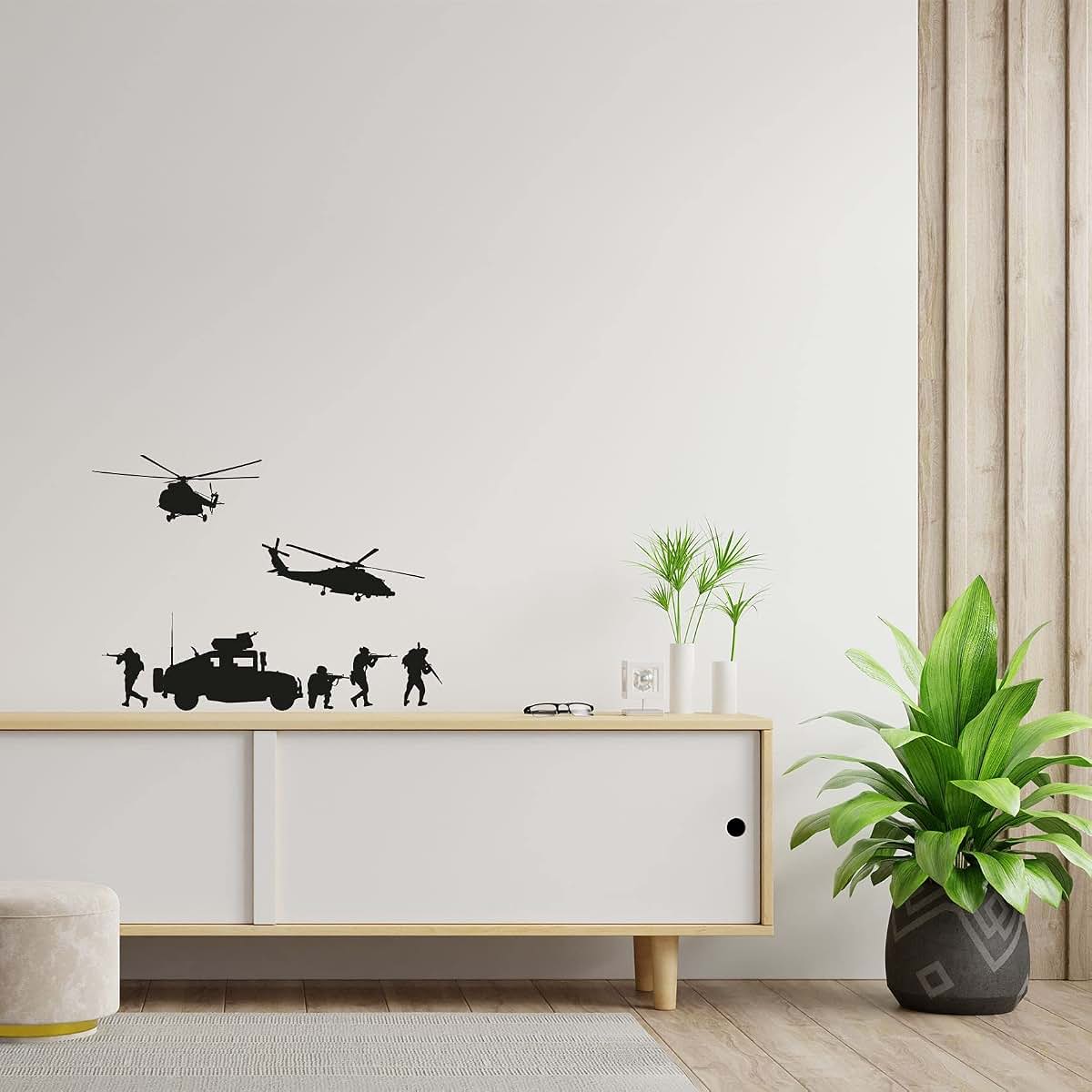 Wall Sticker Decal Helicopter Tank Military Swat Team Army Men Soldier 8x10 Inch