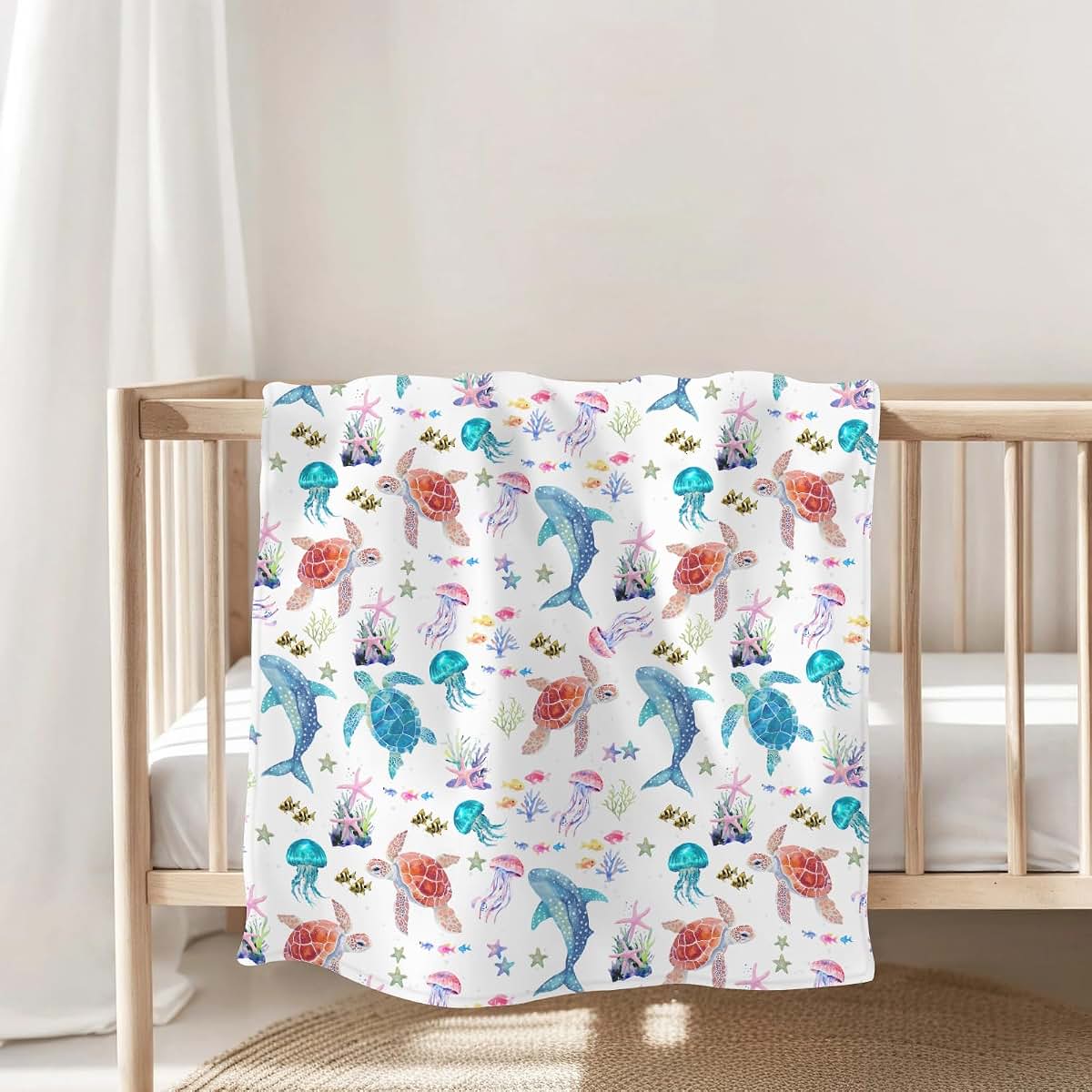 Fantasy Sea Animals Flannel Blanket for Baby Swaddle & Nursery Decor
