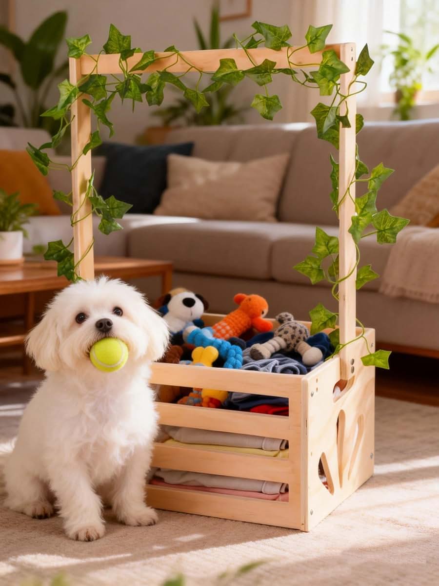 Wooden Pet Storage Basket for Toys and Accessories