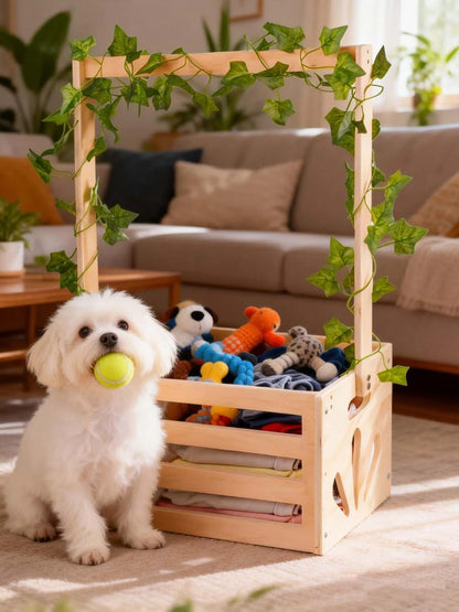 Wooden Pet Storage Basket for Toys and Accessories