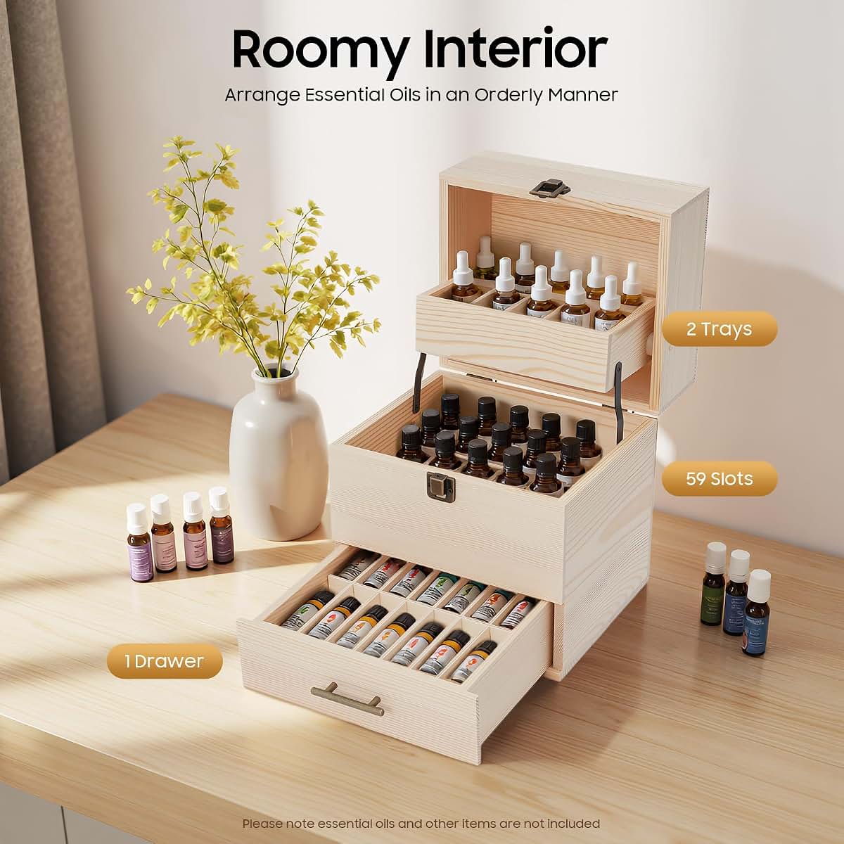 Essential Oil Storage Box Organizer with 59 Slots and Three Tiers