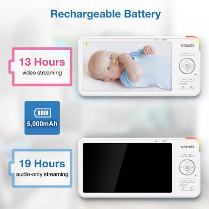 VTech Video Baby Monitor No WiFi 5.5 Inch HD IPS Screen Pan Tilt Zoom