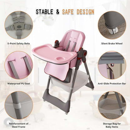 SmartEdge Foldable Baby High Chair with Wheels