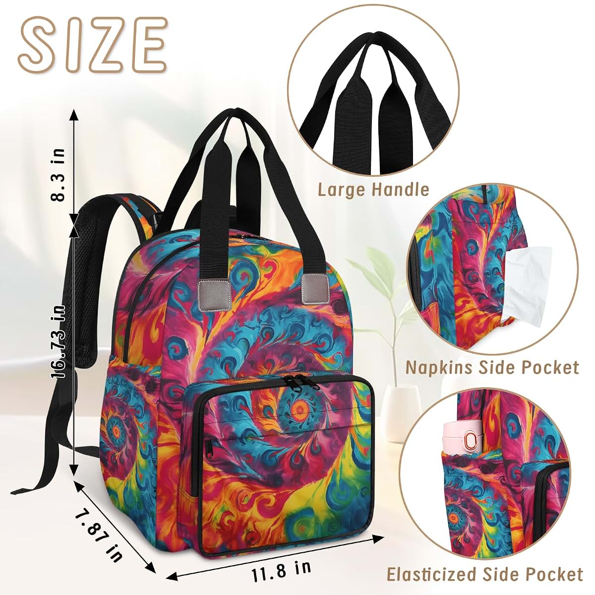 Skonsati Colorful Spiral Fire Baby Diaper Bag Backpack with USB Charging Port