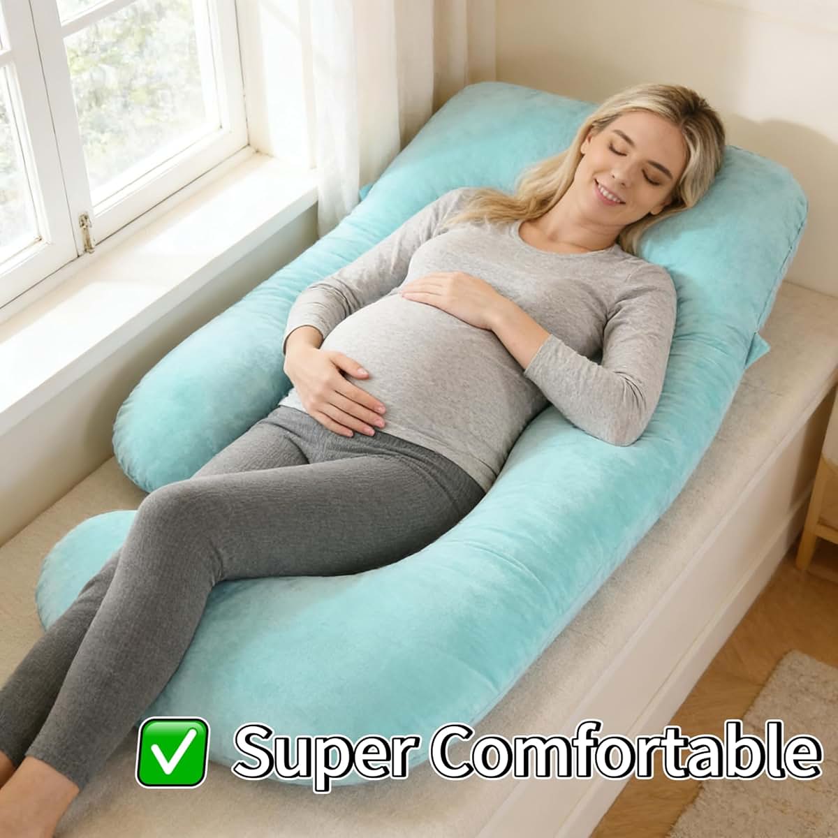Wndy's Dream J-Shaped Maternity Pillow with Removable Cover, Grey