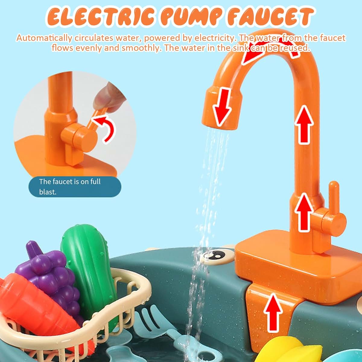 Jorzer Toy Sink Faucet, Kitchen Sink Toys Faucet Plastic Replacement Playhouse Accessories for Boys Girls Toddlers (photo 2)