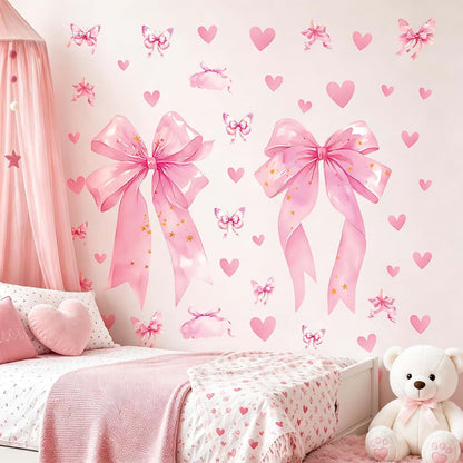 Pomodee Large Pink Bow Wall Stickers, Heart Knot Decals for Girls Nursery