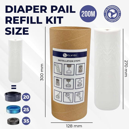 Elvidi 200m Diaper Pail Refill Bag Roll For Universal Disposal Systems (photo 3)