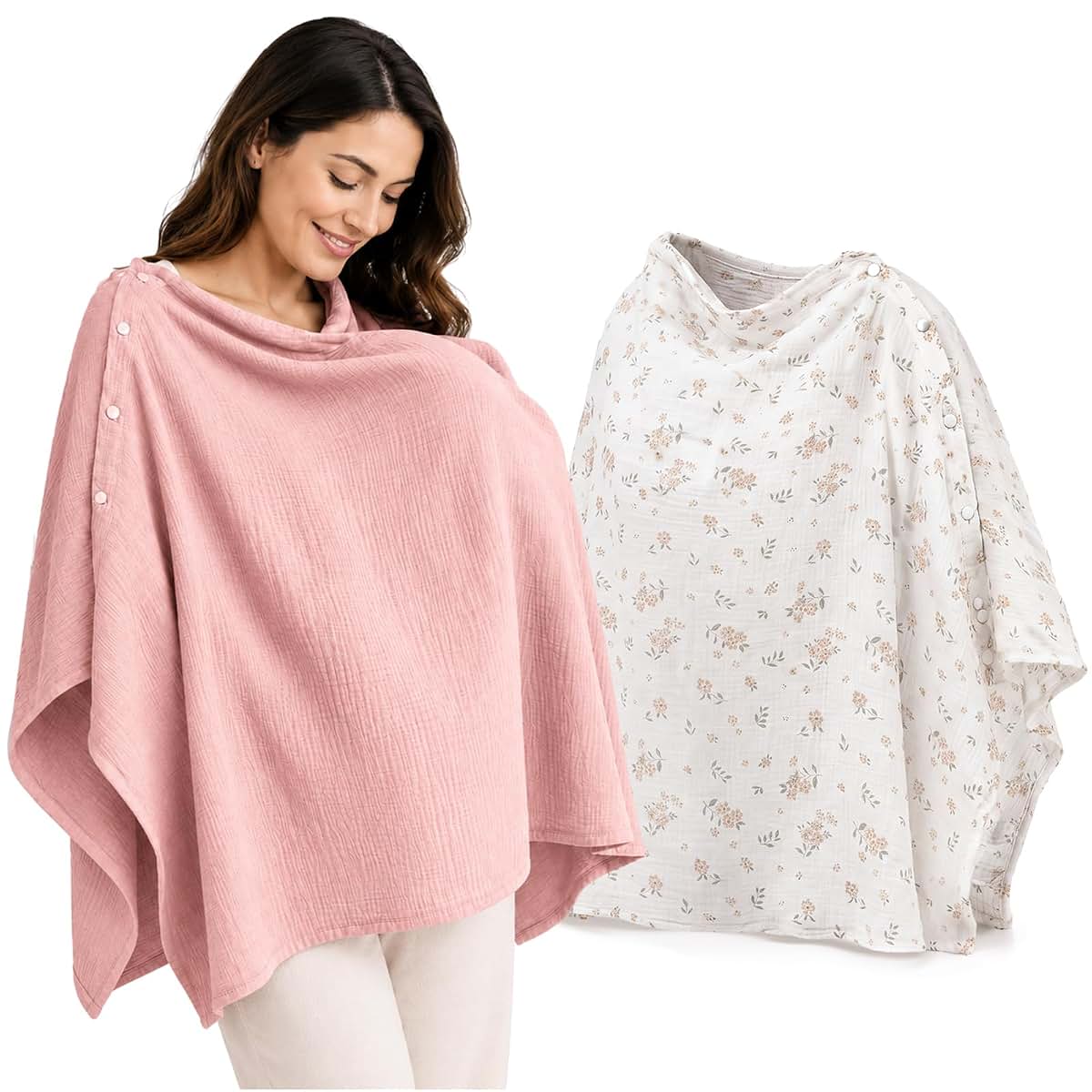 CrystalSylara 2 Pack Muslin Nursing Cover in Floral Pink