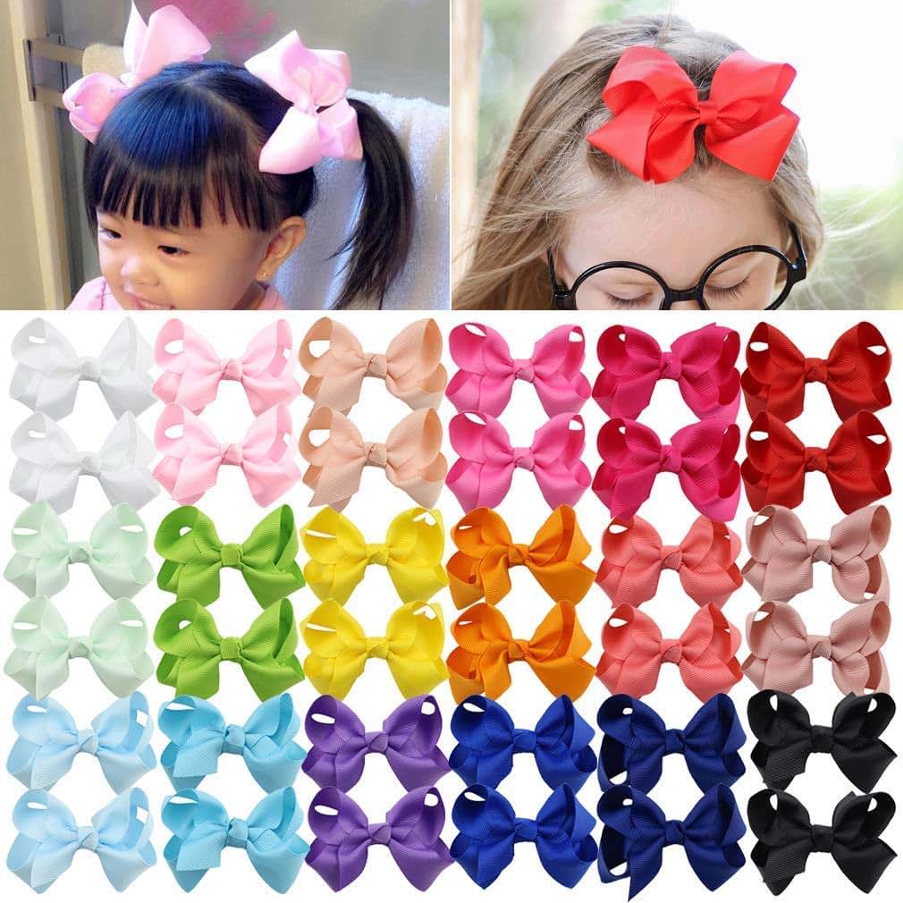 BabyOneStop 40-Piece Hair Bows and Clips Set for Baby Girls, 3-Inch Alligator Clips, Ponytail and Pigtail Holders