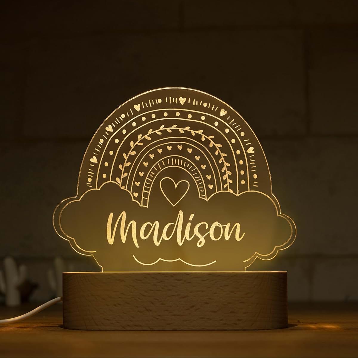 Personalization Lab Personalized Night Light For Kids Room, Rainbow