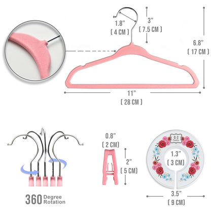 Babyrish Velvet Baby Hangers with Clips and Dividers - 30 Pack Pink