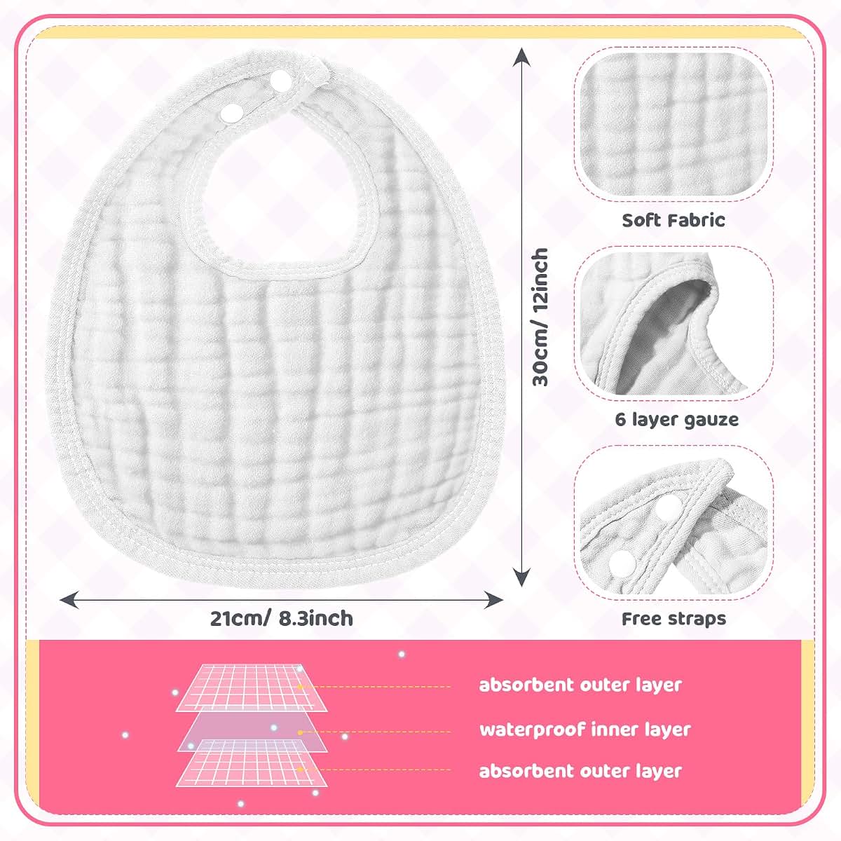 Frienda 6 Pack Muslin Baby Bibs Bandana Drool Bibs Pink Series Cotton 6 Months+