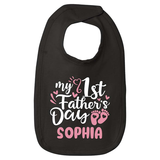 Smiling Jindo Personalized My 1st Father’s Day Baby Bib – Cute Footprint Design, Custom Name – Soft Cotton Jersey