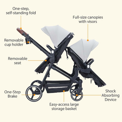 Jojoka Double Stroller for Twins and Toddlers with Reversible Seats (photo 3)