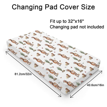 Watercolor Cowboy Horse Boho Cactus Changing Pad Cover, 32x16 Inch Soft Breathable Stretchy Polyester