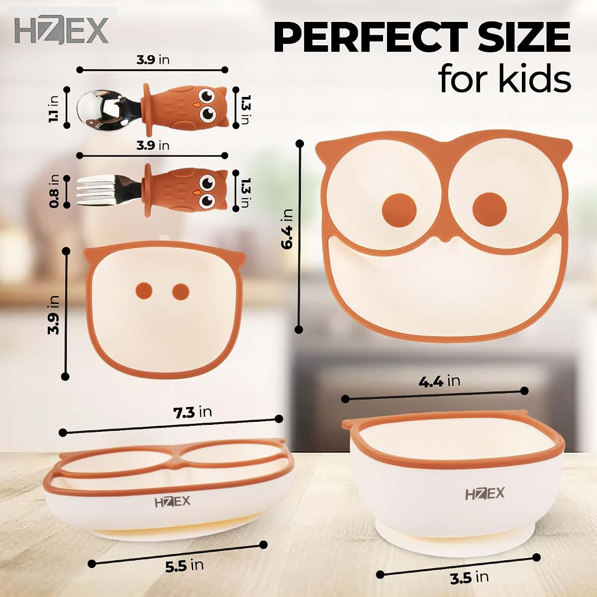 Hzex Owl Feeding Set for Toddlers | Suction Silicone Mealtime Utensils