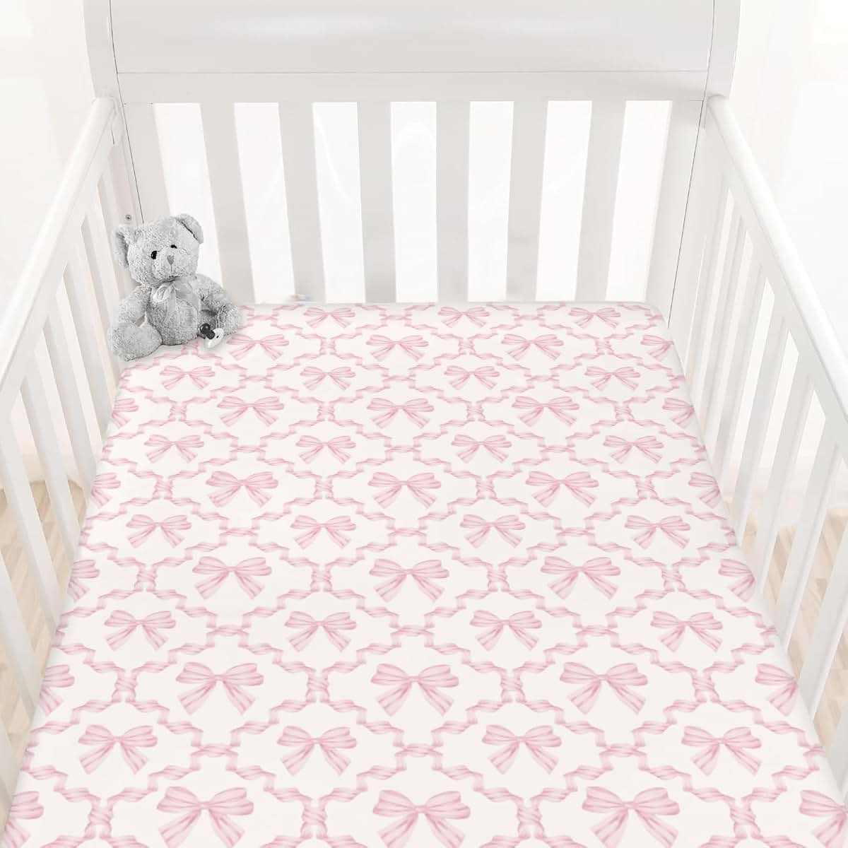 Cstdyfrv Pink Ribbon Bows Fitted Crib Sheet for Standard Crib Mattress (photo 2)