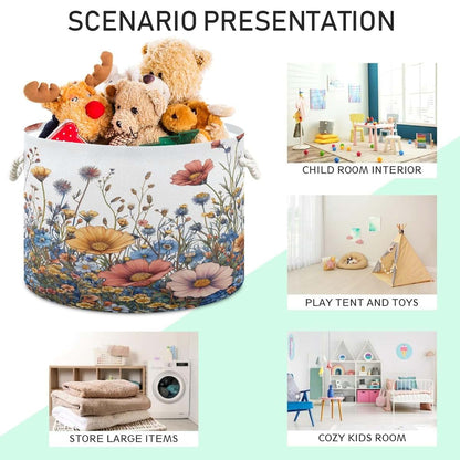 KEEPREAL 20x14 Inch Foldable Toy Storage Basket with Cotton Handles and Waterproof Lining