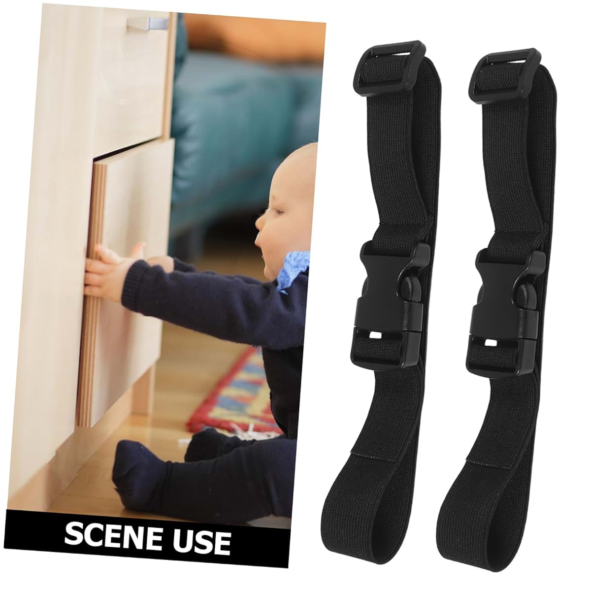Kisangel 4-Piece Child-Proof Refrigerator Lock And Cabinet Safety Strap, Black Nylon