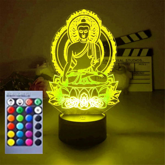 Jinnwell 3D Buddha led Night Light Lamp Illusion Night Light 16 Color Changing Table Desk Decoration Lamps Gift Acrylic