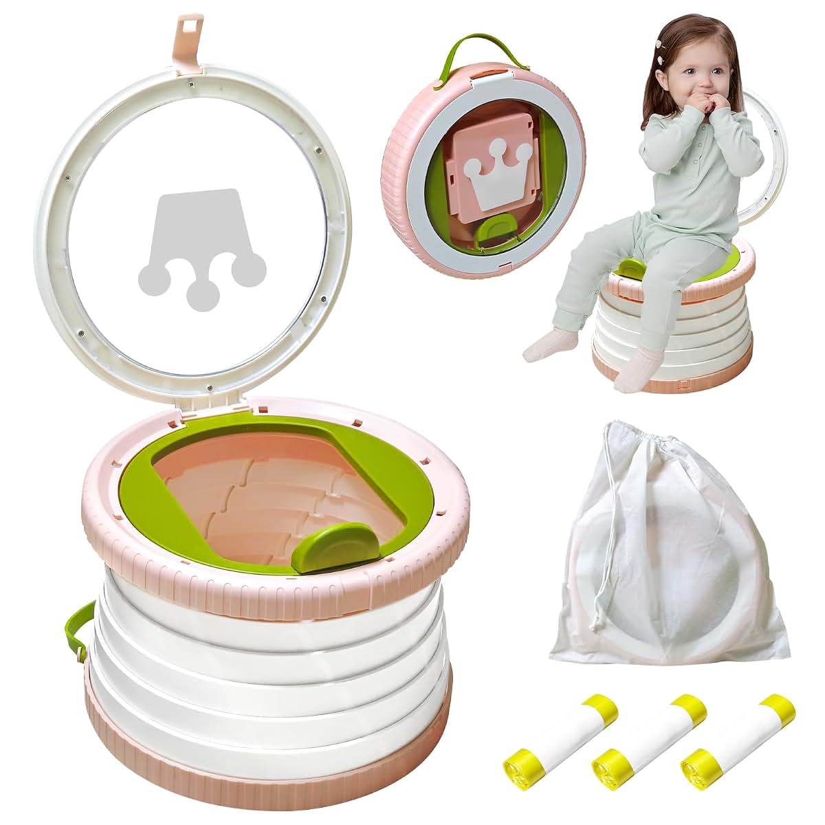 Yszawmx Portable Potty Chair for Toddlers, Travel Potty with Splash Guard, White-Pink