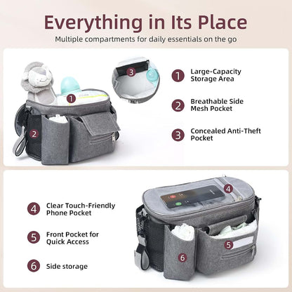 Nufuriri Universal Stroller Organizer Caddy with Phone Pocket