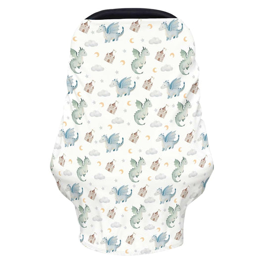 Cstdyfrv Cute Baby Dragons Castle Baby Car Seat Cover Watercolor Fairytale Multi-Use Cover
