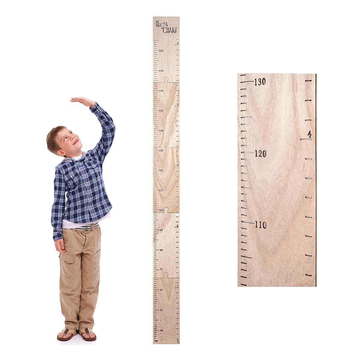 Wooden Kids Growth Height Chart with Dual Scale Measurement