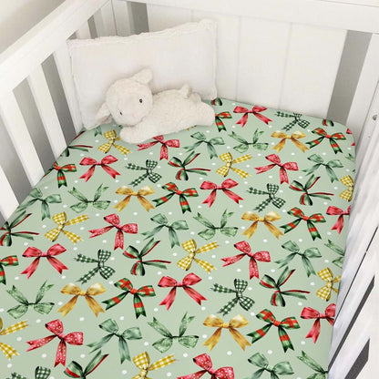 BabyOneStop Christmas Bows Crib Sheet 52x28 Red Green Tartan Stretchy Fitted Standard Crib Mattress Cover