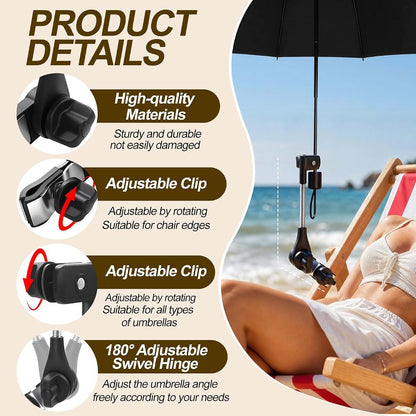 ATOWORLD Beach Chair Umbrella with Clamp Adjustable 360°Outdoor Portable Shade Chair Umbrella UPF 50+ for Outdoor