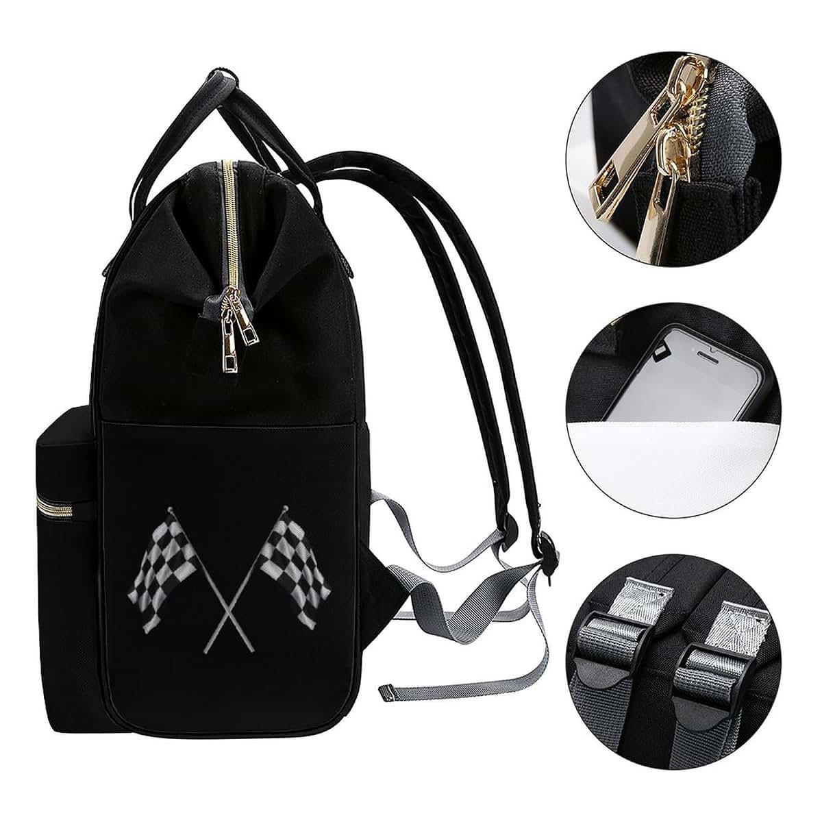 Songting Diaper Bag Backpack in Black-Style Checkered Print (photo 3)