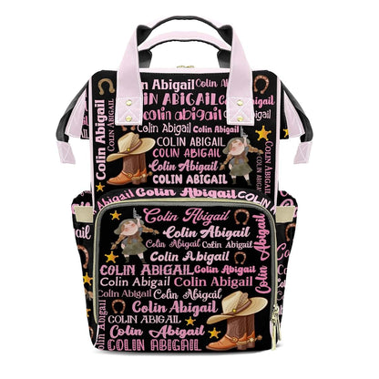 LiSoAkWE Cowgirl Text Pink Black Customizable Large Capacity Diaper Bag Personalized Name,Waterproof Multi-Function