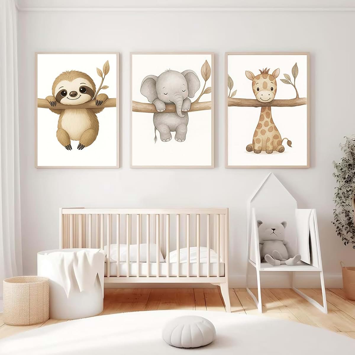 BeiYiHo 3 Beige Baby Room Poster Baby Animals Lazy Elephant Giraffe Poster Child 30 40 Canvas Deco Baby Room Poster