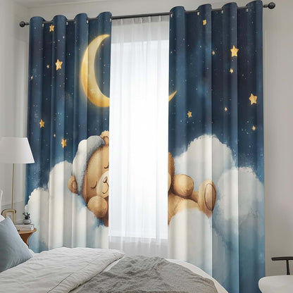 Teddy Bear Print Blackout Curtains for Nursery Bedroom Decor