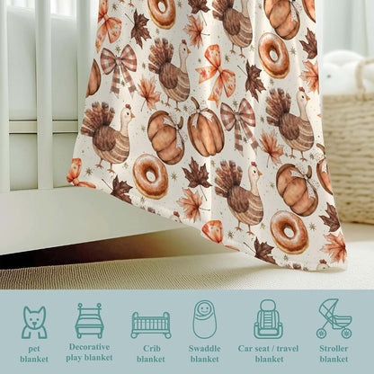 Wicbfdfv Thanksgiving Turkey Pumpkin Flannel Baby Blanket (photo 4)