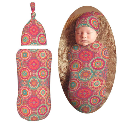 Muishi Mandala Swaddle Blanket and Hat Set for Newborns