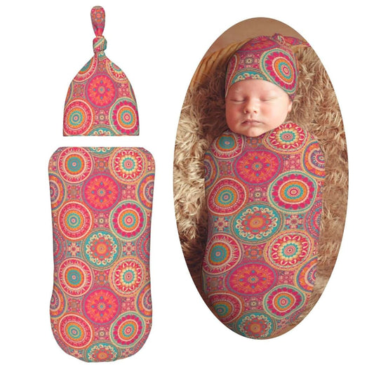 Muishi Mandala Swaddle Blanket and Hat Set for Newborns