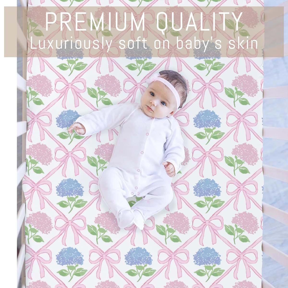 Selgkds Blue Pink Hydrangea Bows Fitted Crib Sheet (photo 2)