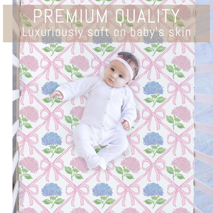 Selgkds Blue Pink Hydrangea Bows Fitted Crib Sheet (photo 2)