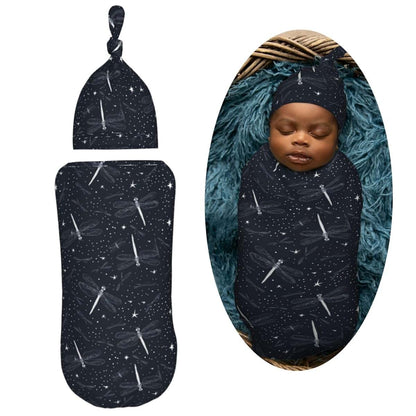 Muishi Dragonflies Swaddle Blanket and Hat Set for Newborns