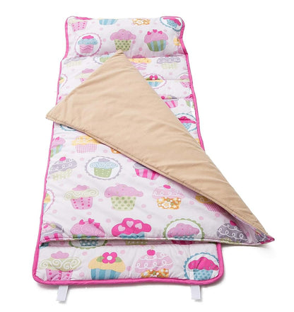 JHLCARPET Toddler Nap Mat with Blanket, Pink Cupcake Pattern, Toddler Sleep Mat, with Removable Pillow - by JHL Carpet
